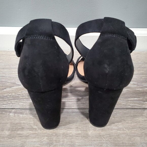 Torrid Womens Sz 10.5W Black Block Heels Open Toe Ankle Straps Suede 4 Inch Heel - Picture 4 of 13
